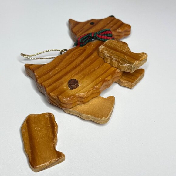 Wood Terrier Christmas Ornament Movable Legs Ribbon Collar Vintage Scottie - Picture 9 of 9